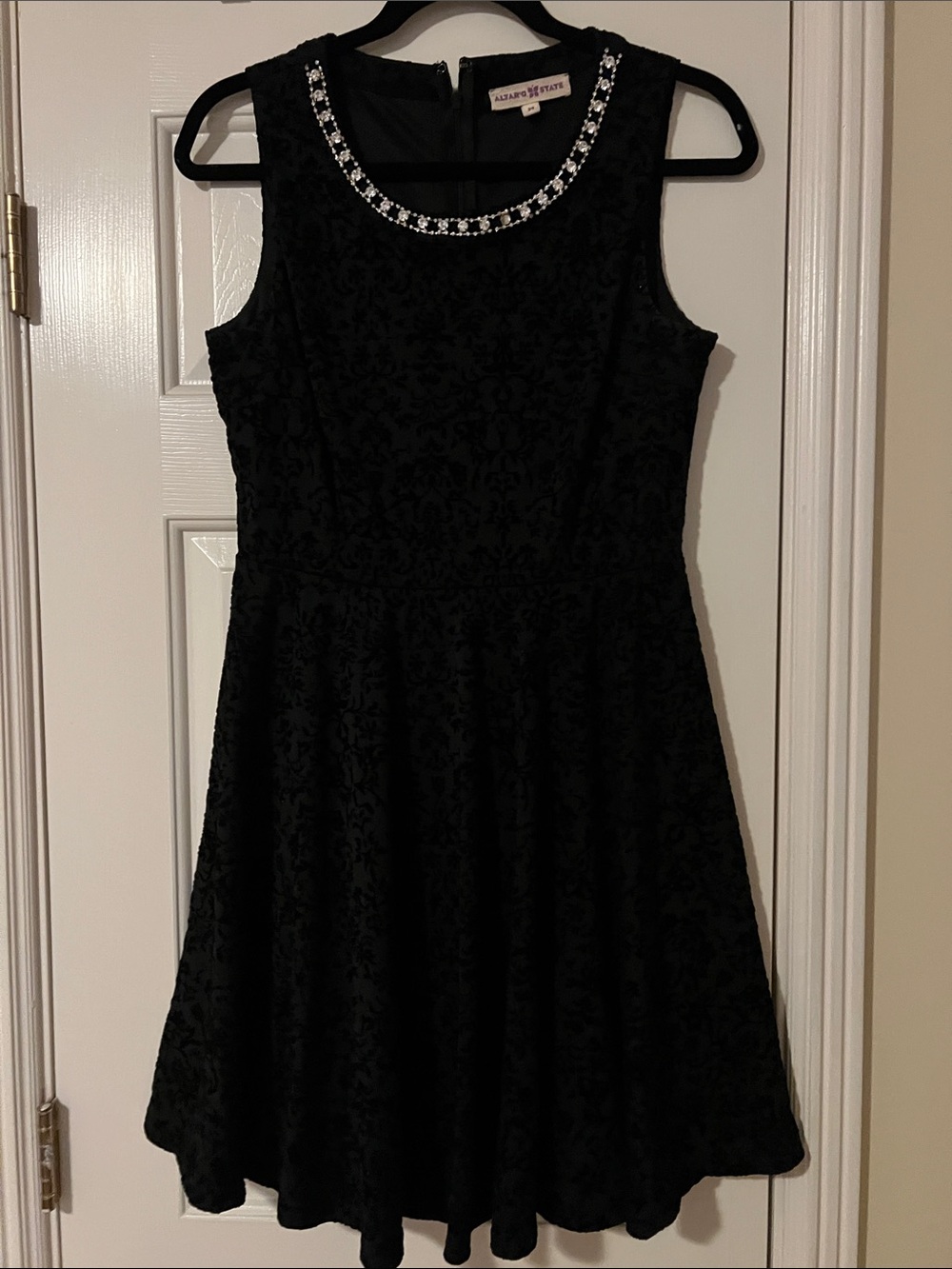 Altar'd State Black Sleeveless Embroidered Mini with Jeweled Neckline